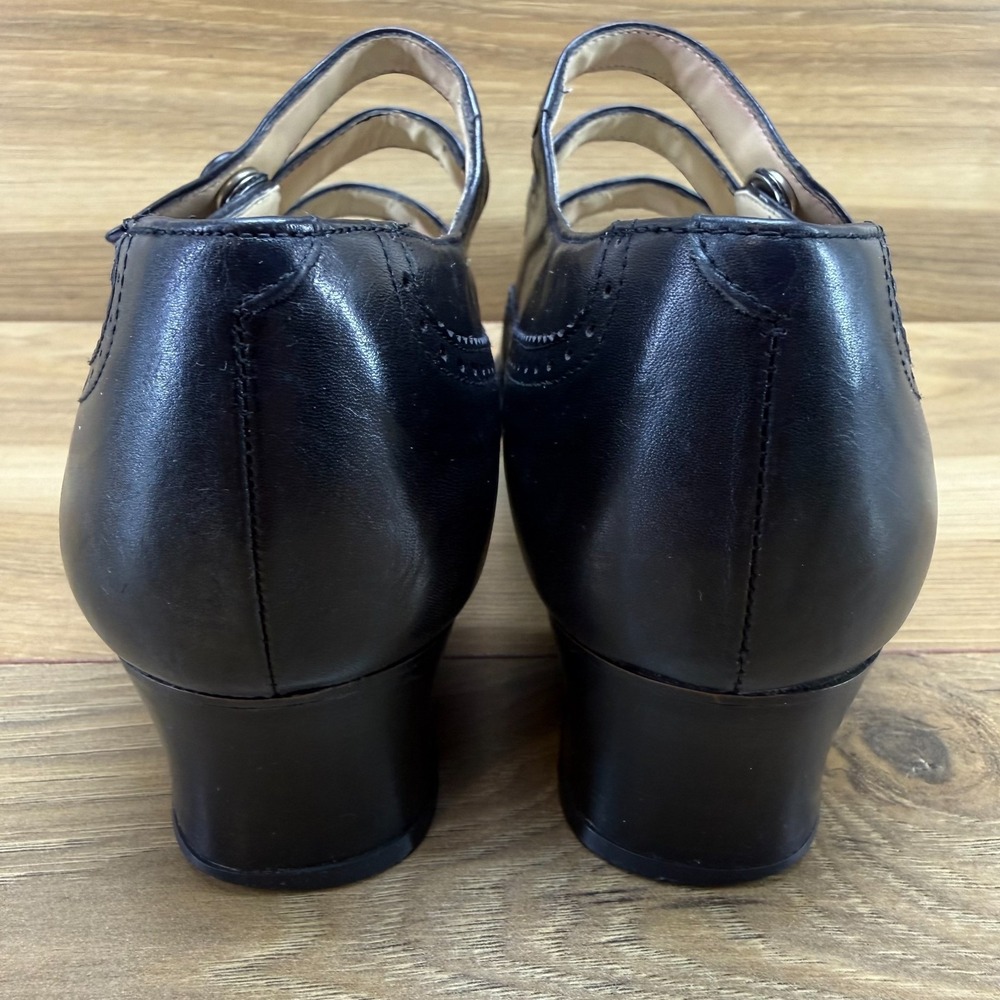 LIZ CLAIBORNE Vintage Victorian Mary Jane Pumps 9 M Black Leather Pinup Wingtip - Picture 7 of 11